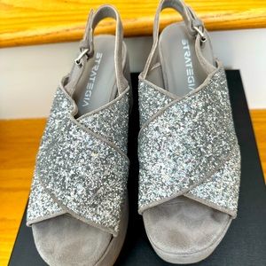 Stretegia glitter silver and grey suede platform sandals